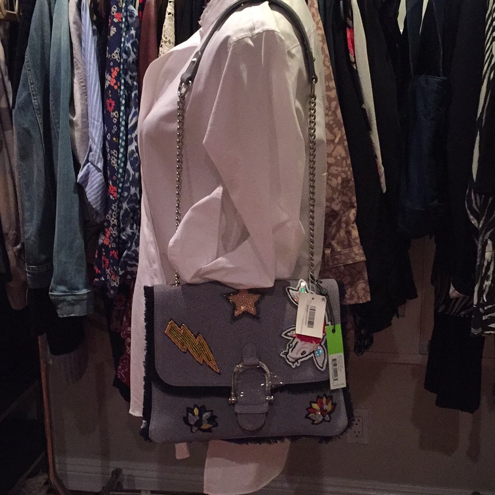 Sam Edelman Gray Shoulder Bag with Colorful Patches